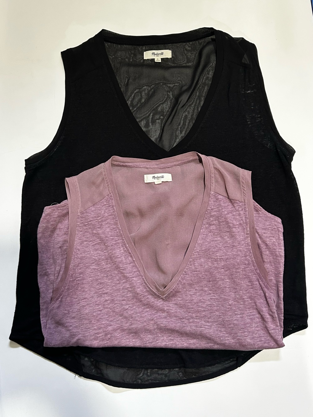 Madewell Women’s Small Set of Tank Tops Black Dusty Pink V-Neck Sheer Back